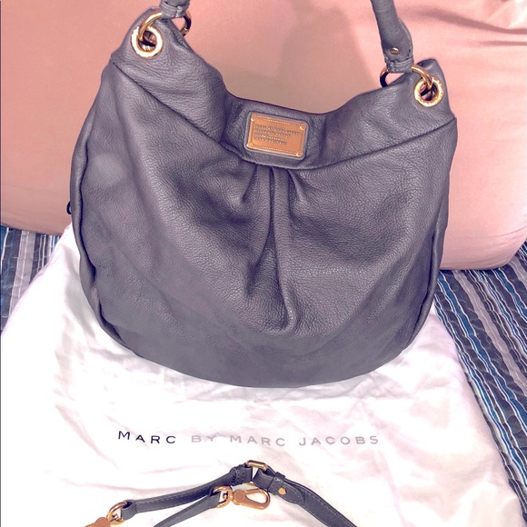 Authentic Marc Jacobs Hillier Gray Pebble Leather Hobo Bag $475